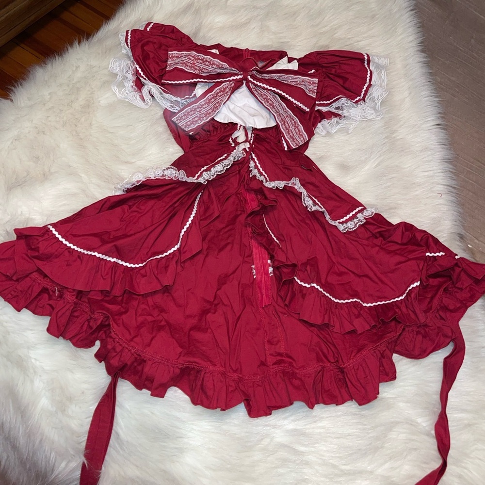 One of a kind red handmade lolita fashion dress outer piece